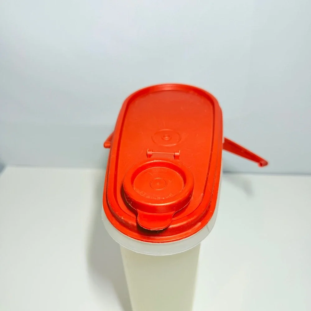 Vintage Tupperware G Giant Canister Red Lid Handle Pour Spout 1642 Sheer White